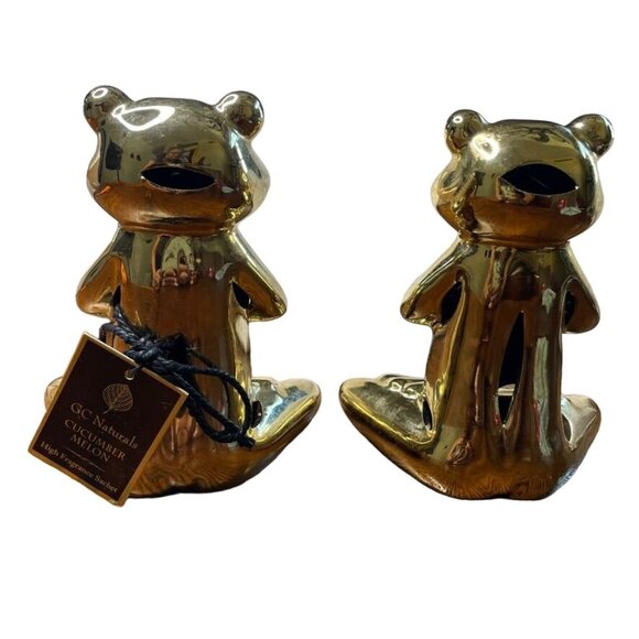 Gold Ceramic Frog Yoga Zen Figurine Statues Set 2 Praying Hands u - Picture 5 of 6